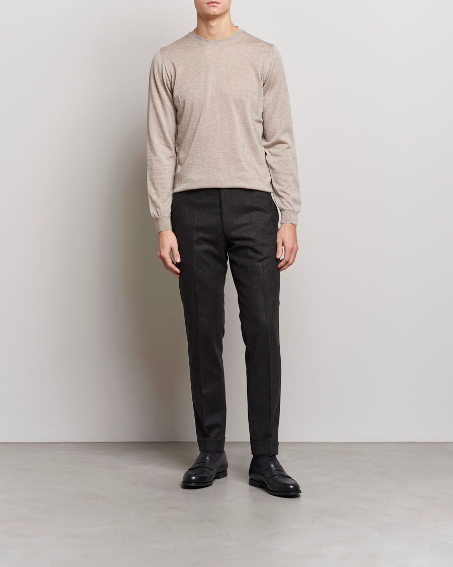 Homme | Pulls Et Tricots | Oscar Jacobson | Custer Extra Fine Merino Crew Neck Beige