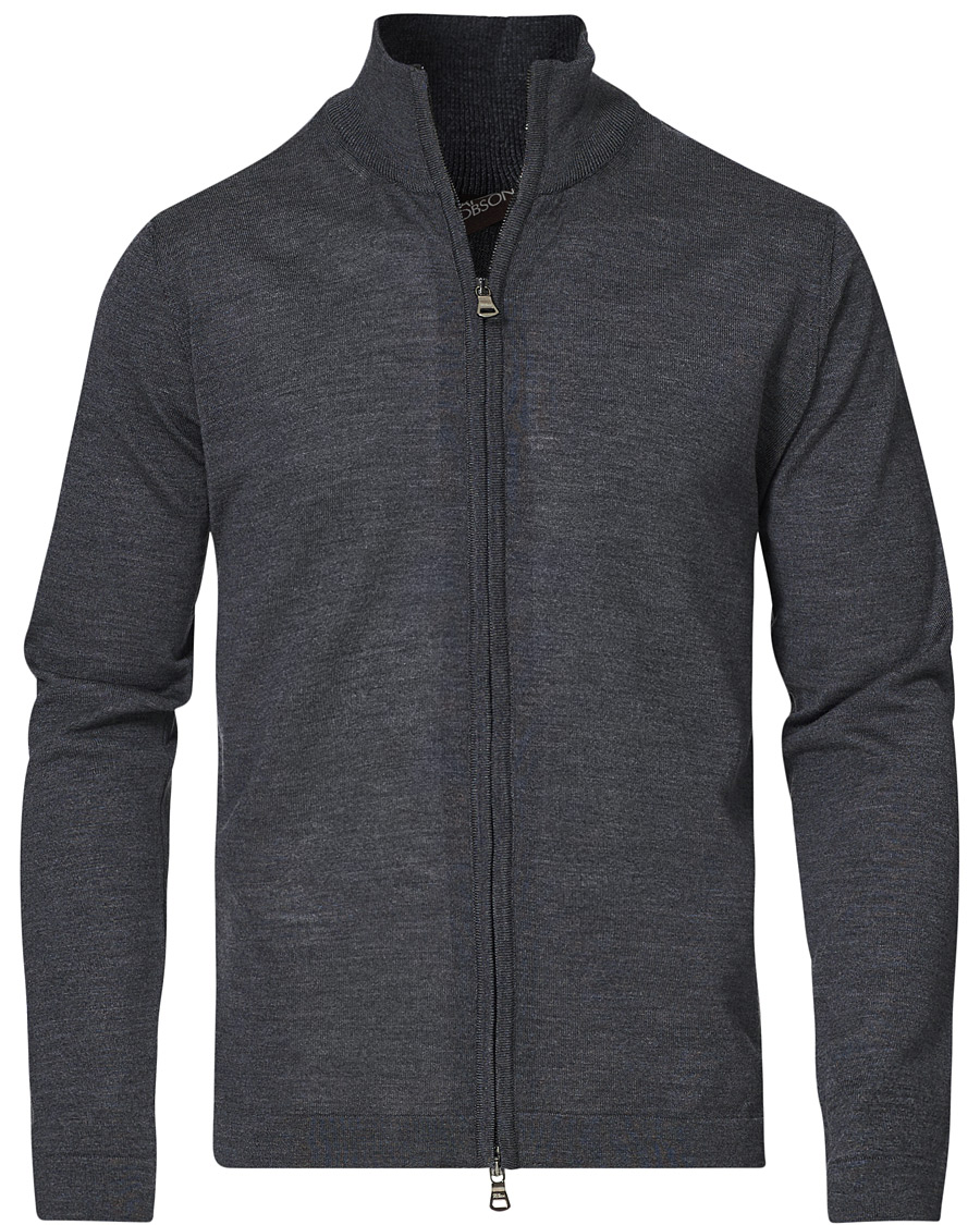 Homme | Pulls Et Tricots | Oscar Jacobson | Ariel Extra Fine Merino Full Zip Grey