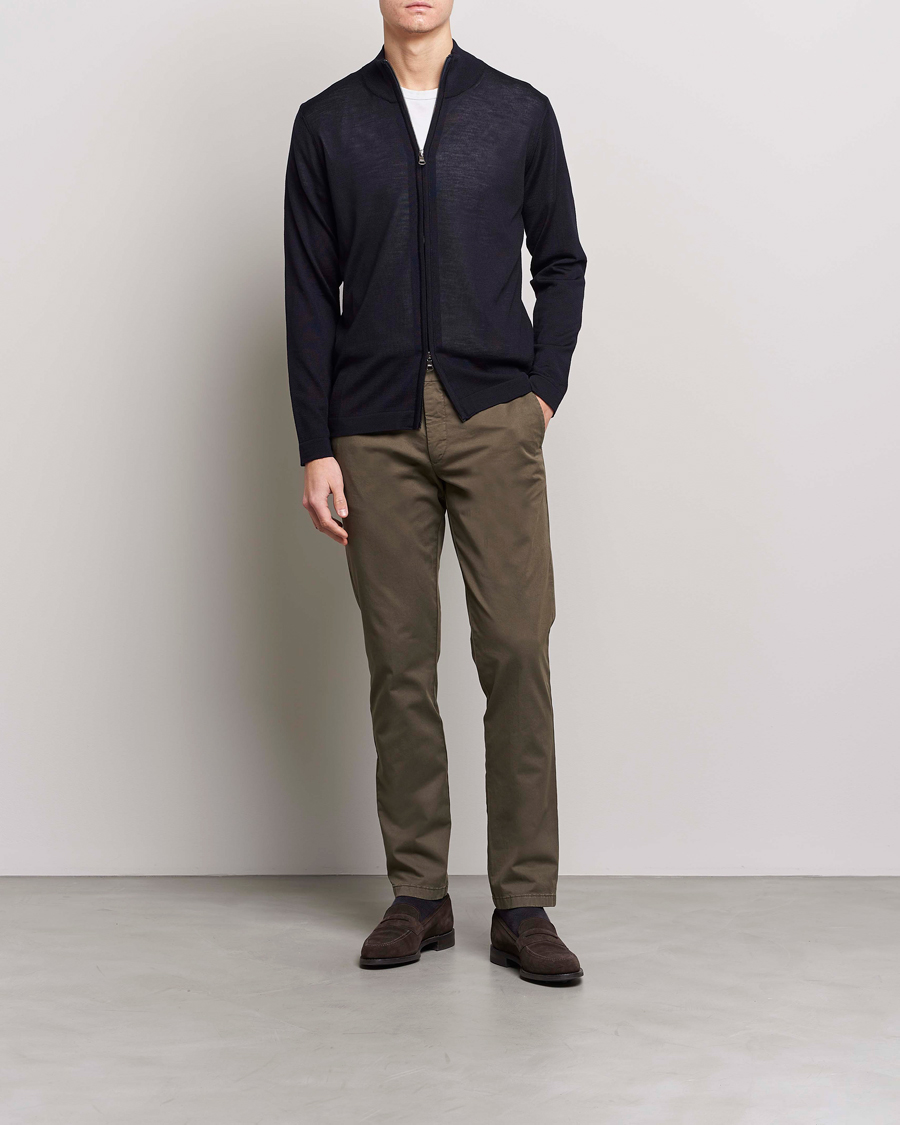 Homme | Pulls Et Tricots | Oscar Jacobson | Ariel Extra Fine Merino Full Zip Navy
