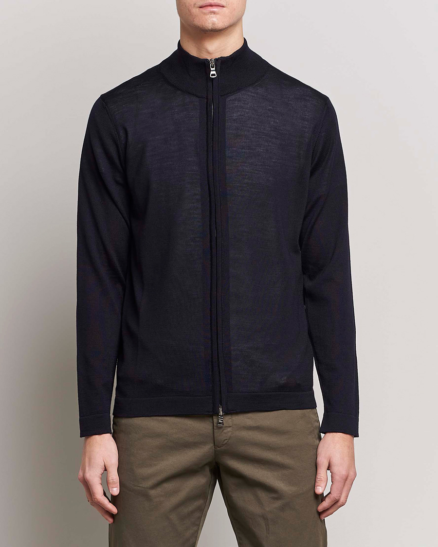 Homme | Pulls Et Tricots | Oscar Jacobson | Ariel Extra Fine Merino Full Zip Navy