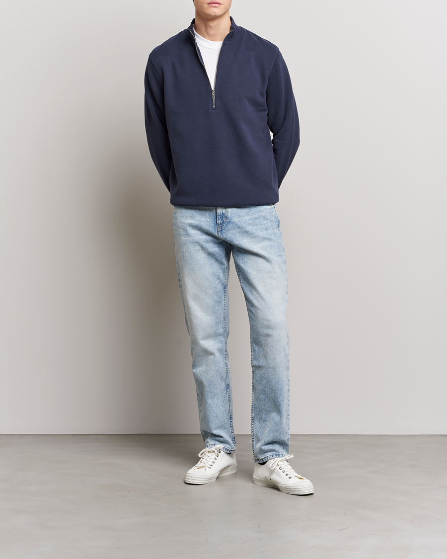 Heren | Truien | Sunspel | Loopback Half Zip Navy
