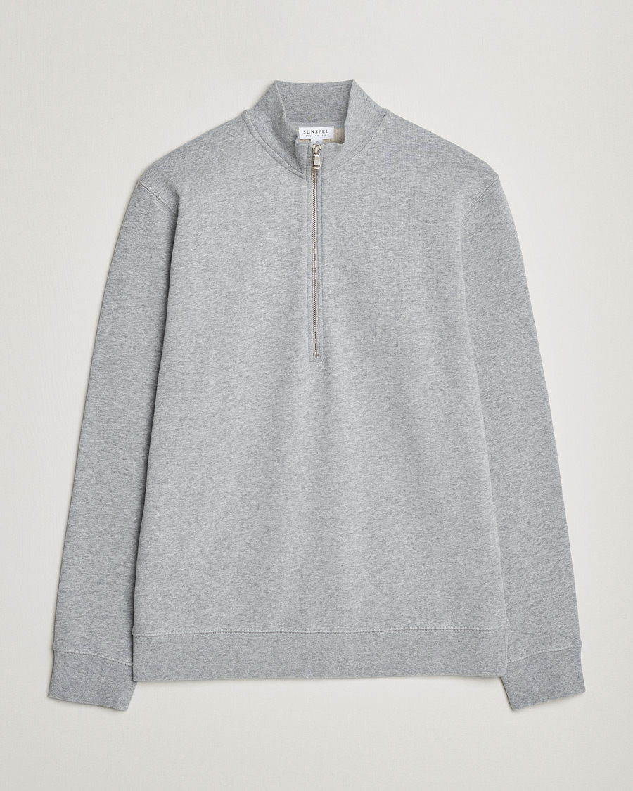 Heren | Truien | Sunspel | Loopback Half Zip Sweatshirt Grey Melange