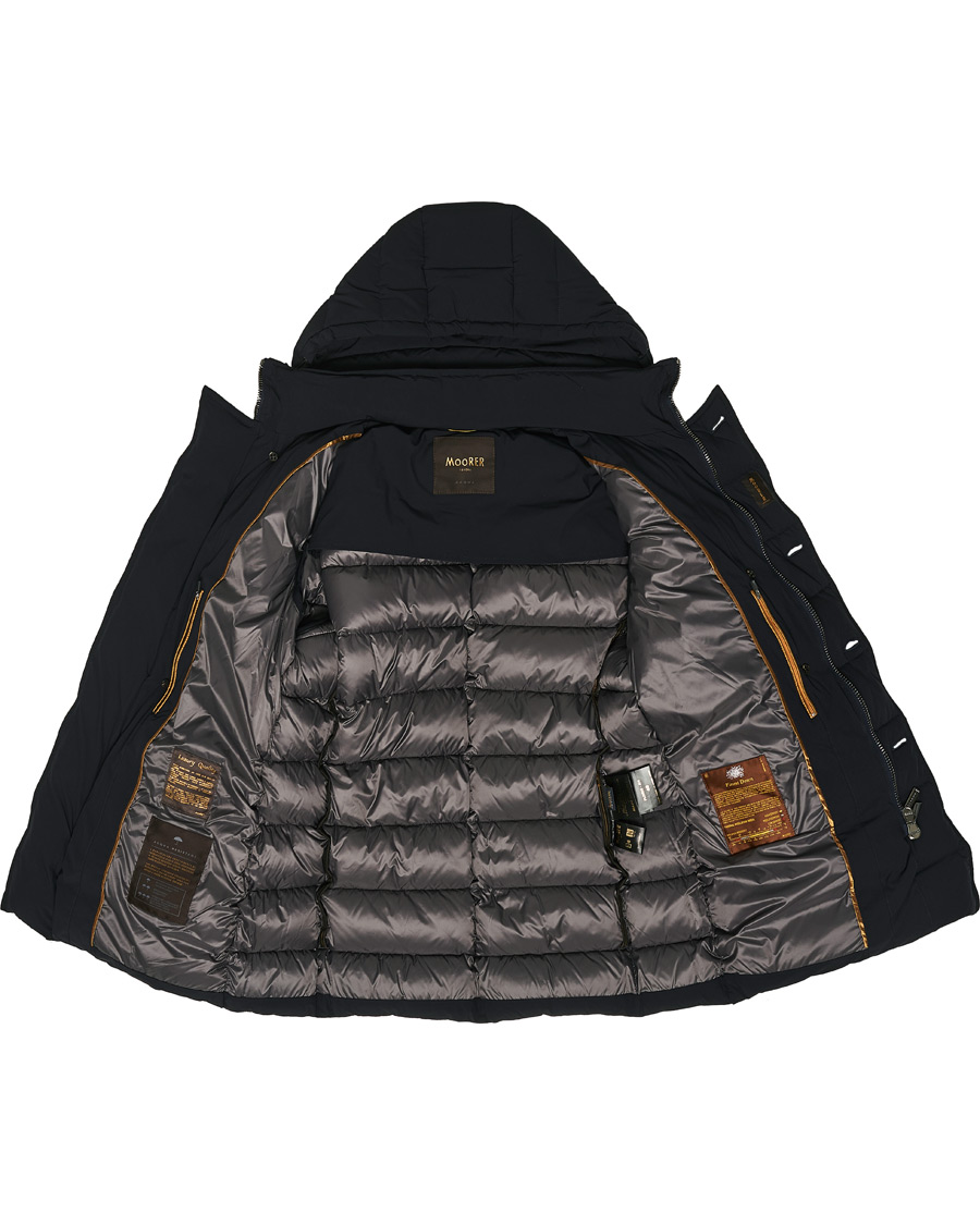 Heren | Jassen | MooRER | Double Breasted Stretch Nylon Hood Coat Navy