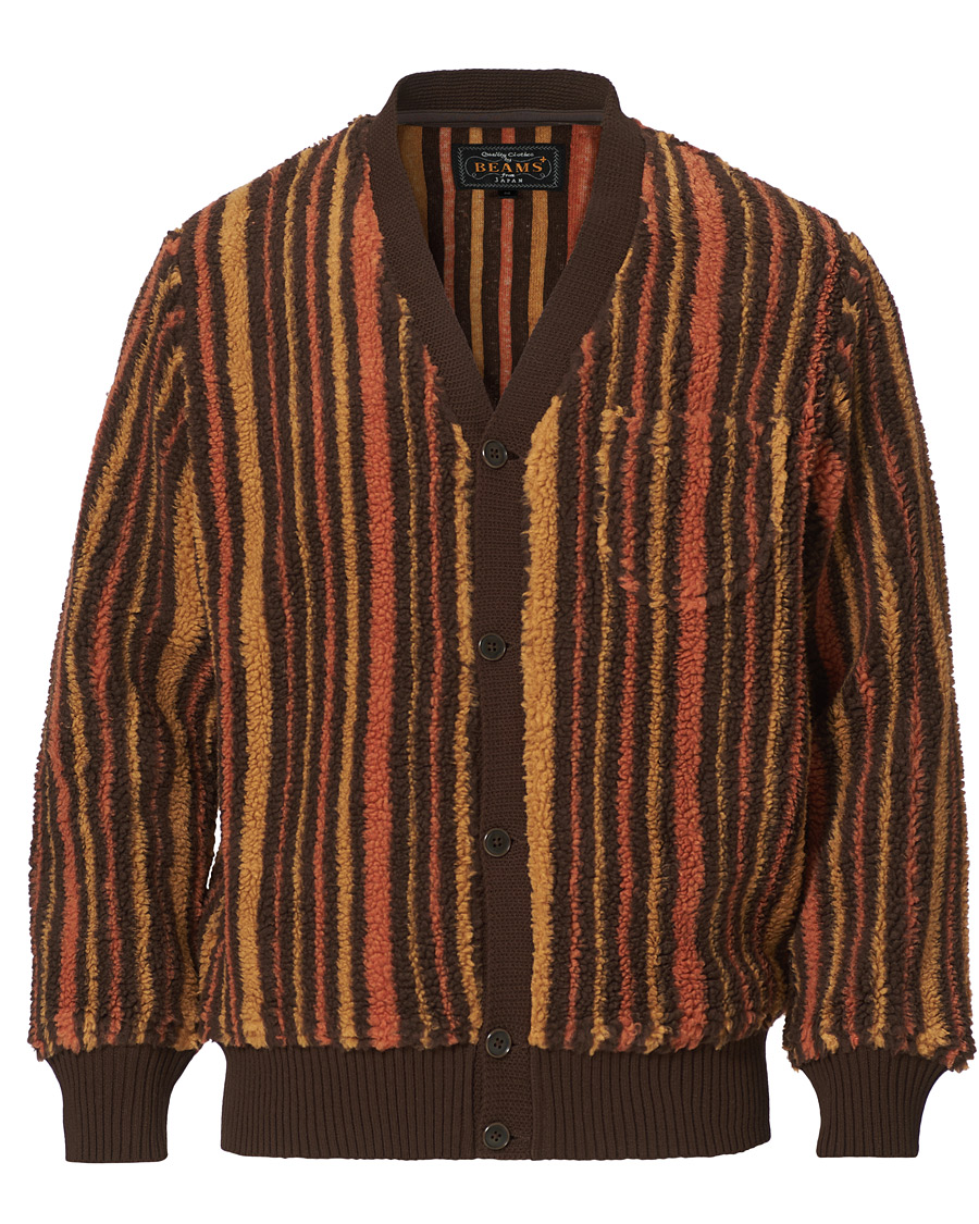 Homme | Pulls Et Tricots | BEAMS PLUS | Striped Fleece Cardigan Brown