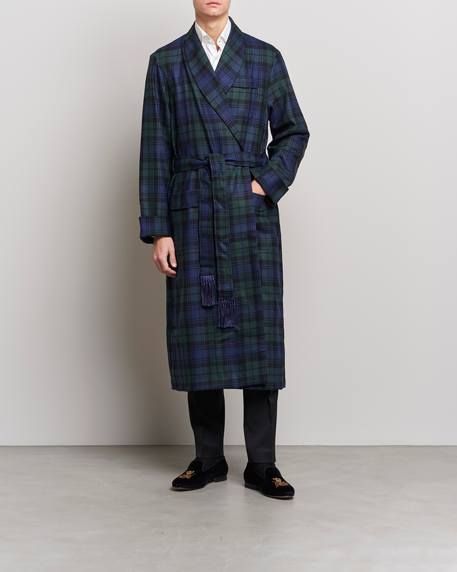 Homme | Peignoirs Et Pyjamas | Derek Rose | Wool Tartan Dressing Gown Blackwatch