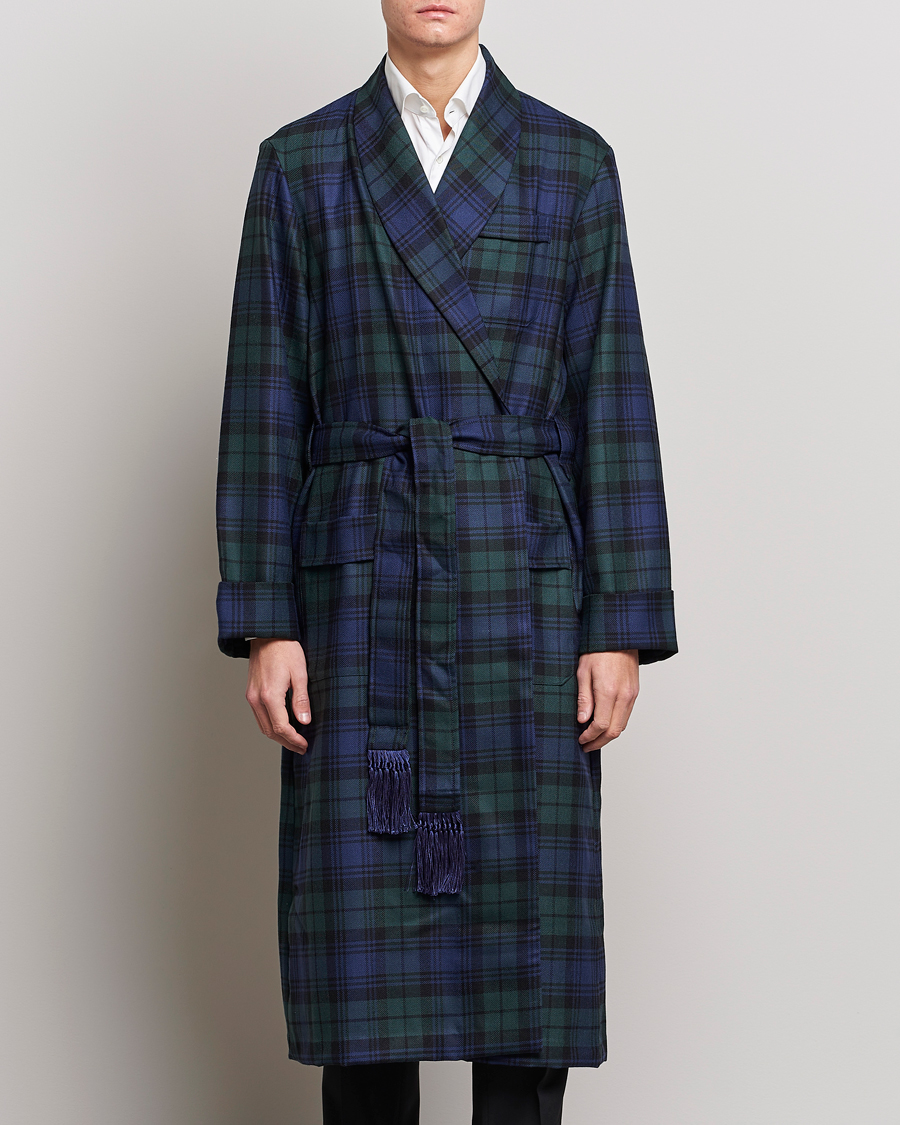 Homme | Peignoirs Et Pyjamas | Derek Rose | Wool Tartan Dressing Gown Blackwatch