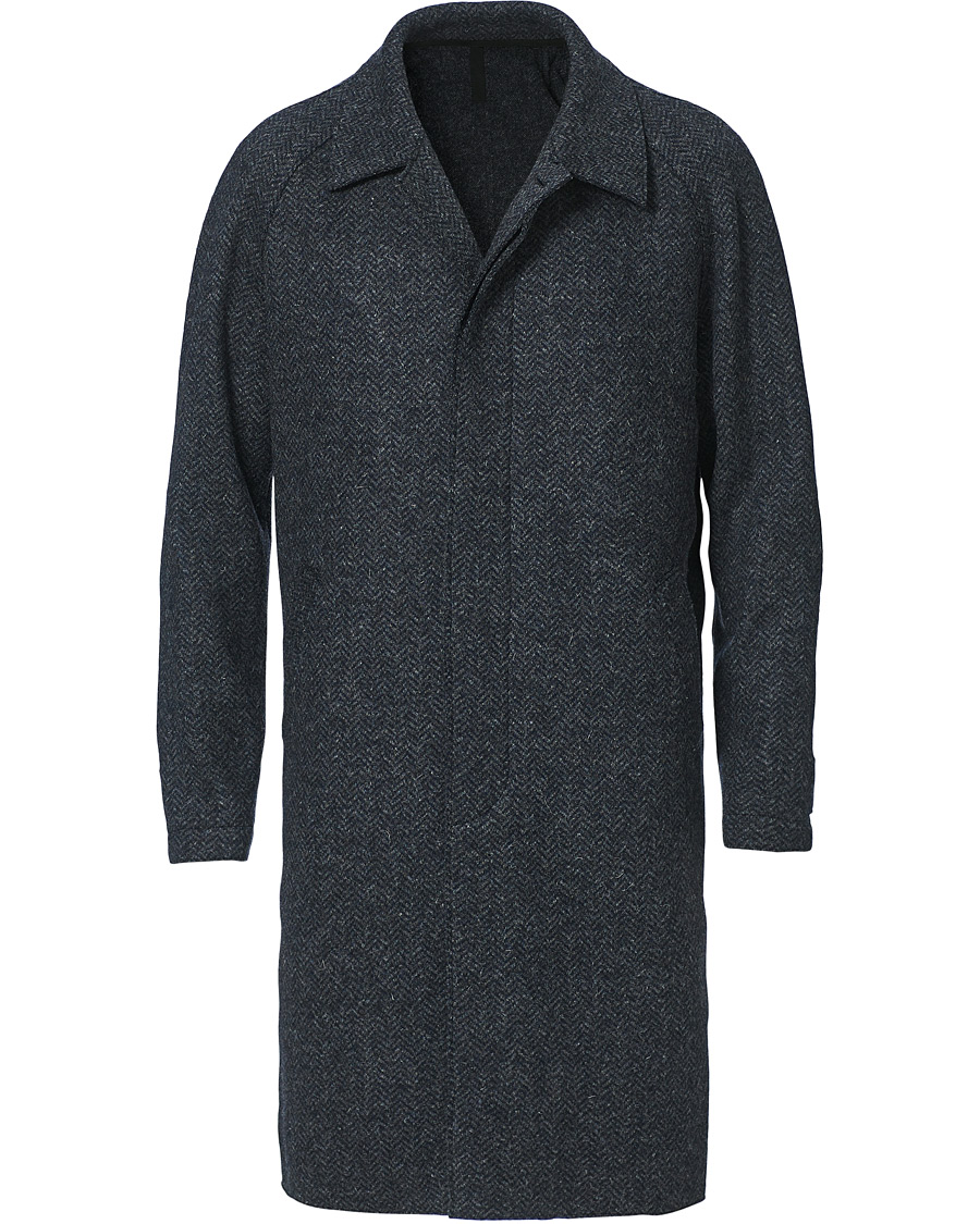 Homme | Manteaux Et Vestes | Harris Wharf London | Herringbone Fly Front Raglan Coat Grey Blue