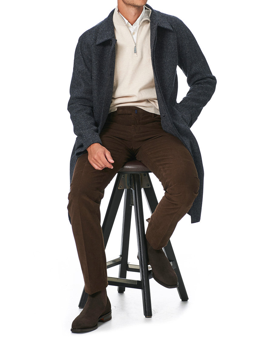Homme | Manteaux Et Vestes | Harris Wharf London | Herringbone Fly Front Raglan Coat Grey Blue