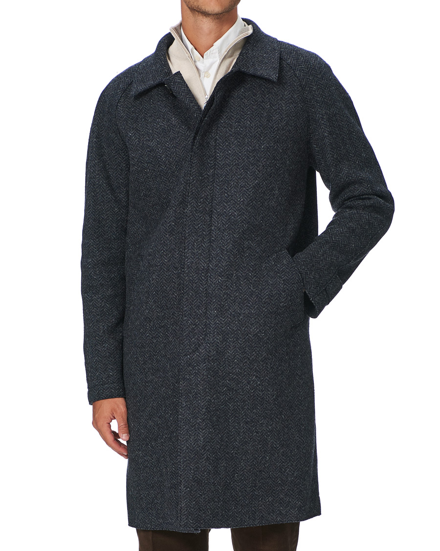 Homme | Manteaux Et Vestes | Harris Wharf London | Herringbone Fly Front Raglan Coat Grey Blue