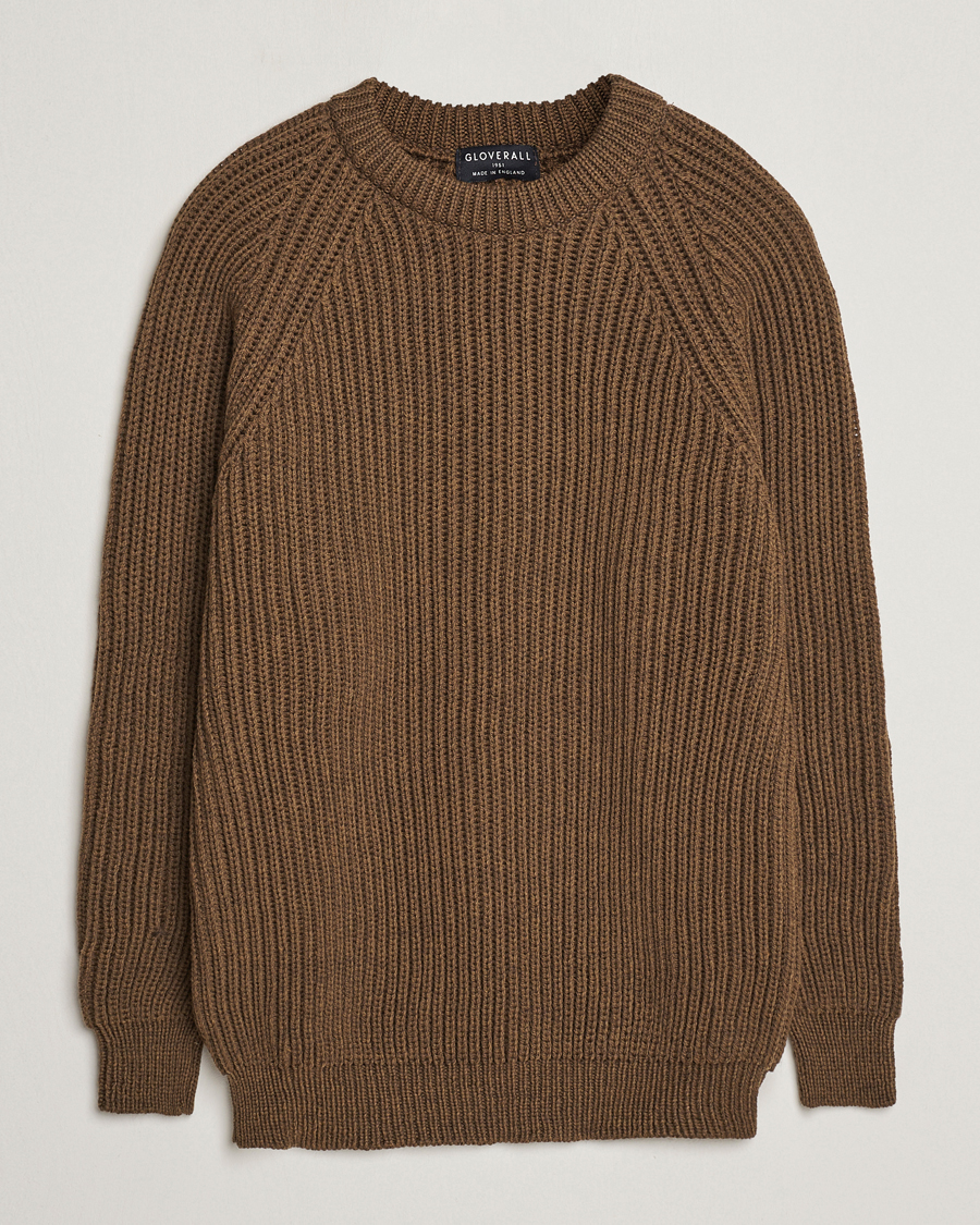 Homme | Pulls Et Tricots | Gloverall | Fisherman Rib Chunky Wool Crew Dark Green