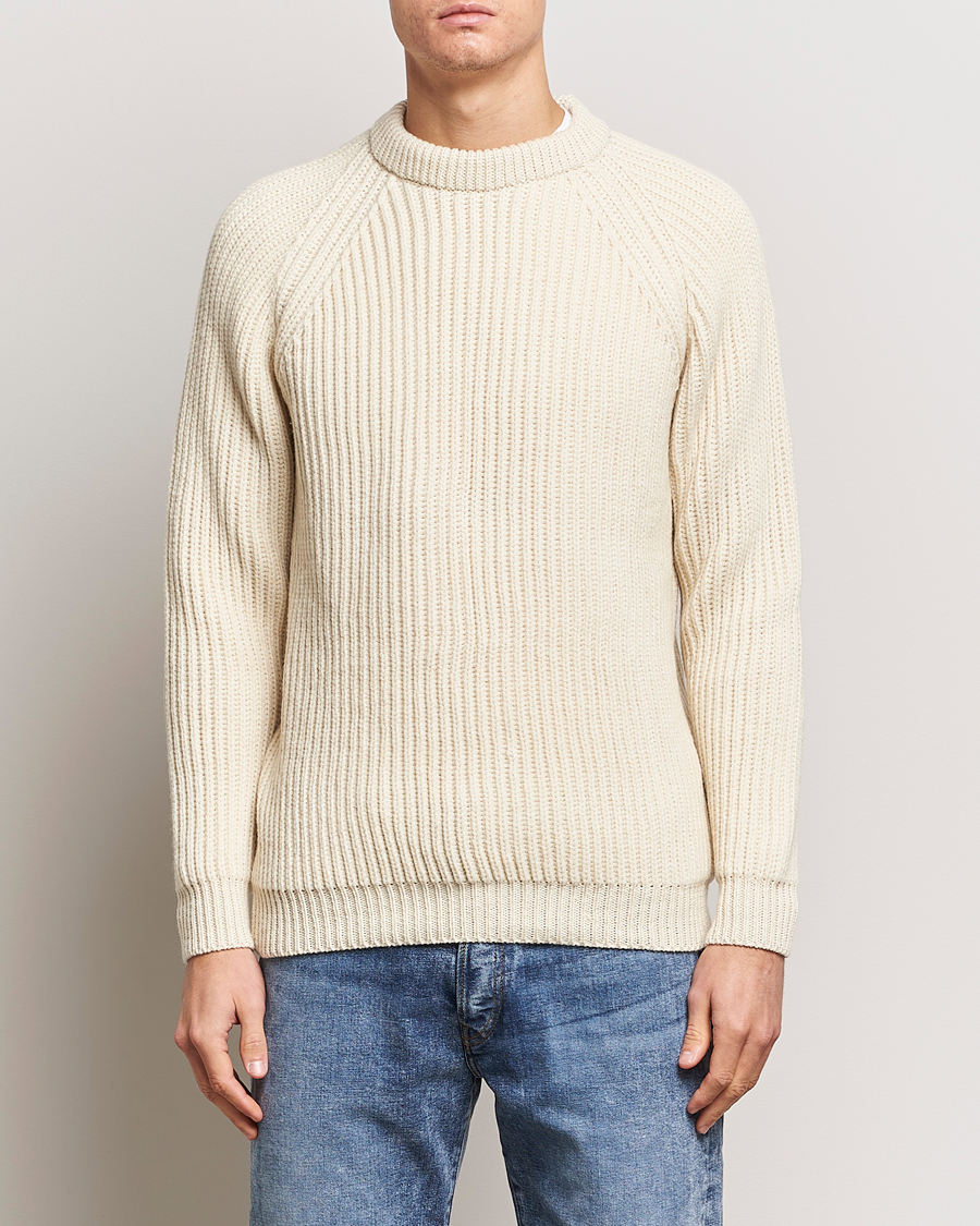 Homme | Pulls Et Tricots | Gloverall | Fisherman Rib Chunky Wool Crew Ecru