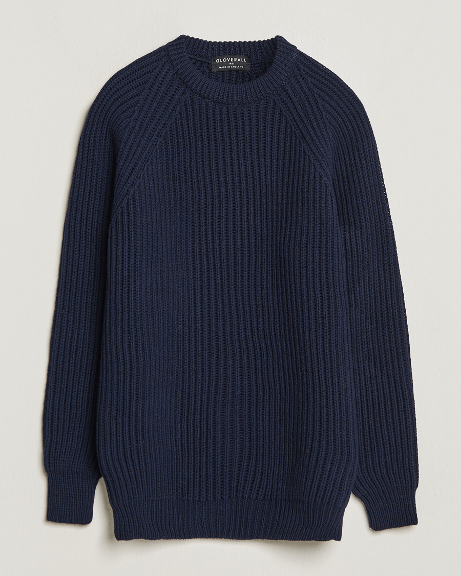 Heren | Truien | Gloverall | Fisherman Rib Chunky Wool Crew Neck Navy