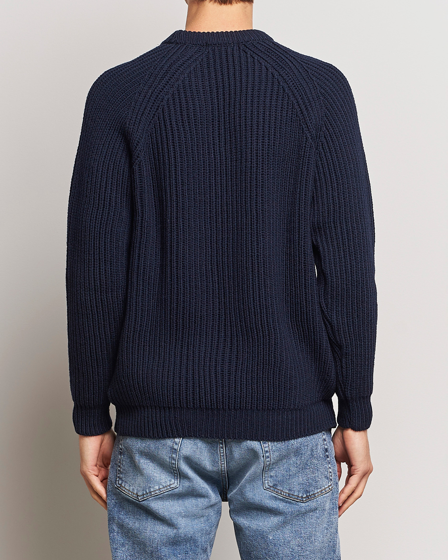 Heren | Truien | Gloverall | Fisherman Rib Chunky Wool Crew Neck Navy