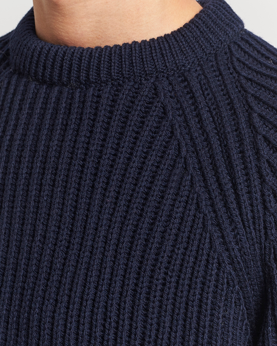 Heren | Truien | Gloverall | Fisherman Rib Chunky Wool Crew Neck Navy