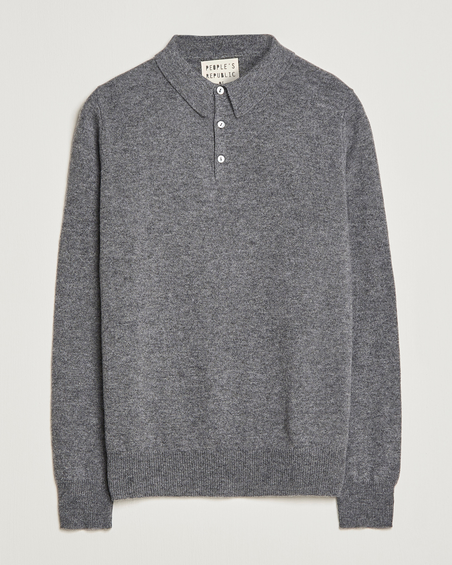 Heren | Truien | People's Republic of Cashmere | Cashmere Long Sleeve Polo Heather Grey