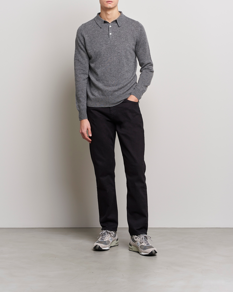 Heren | Truien | People's Republic of Cashmere | Cashmere Long Sleeve Polo Heather Grey