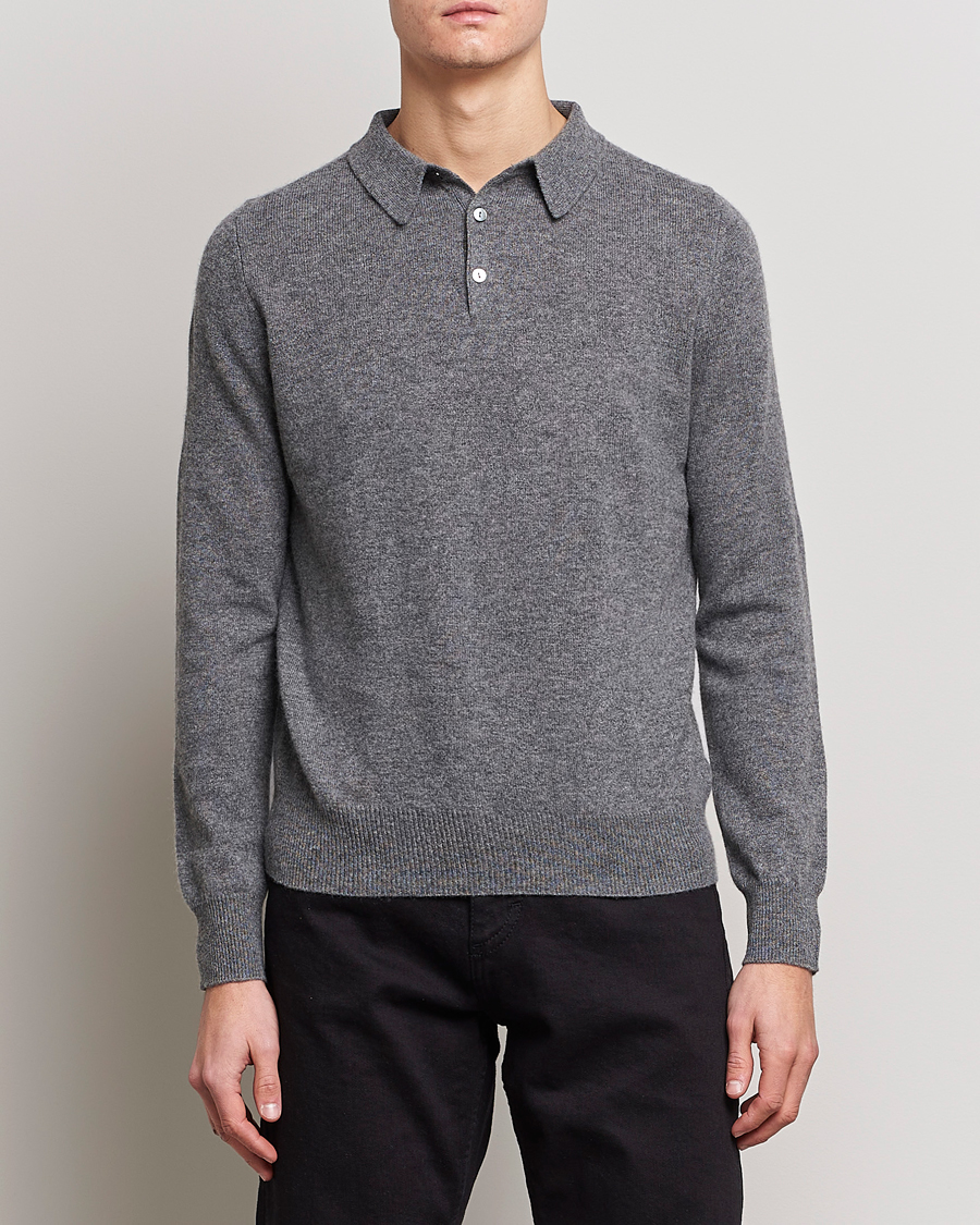 Heren | Truien | People's Republic of Cashmere | Cashmere Long Sleeve Polo Heather Grey