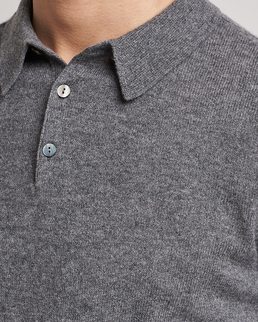 Heren | Truien | People's Republic of Cashmere | Cashmere Long Sleeve Polo Heather Grey