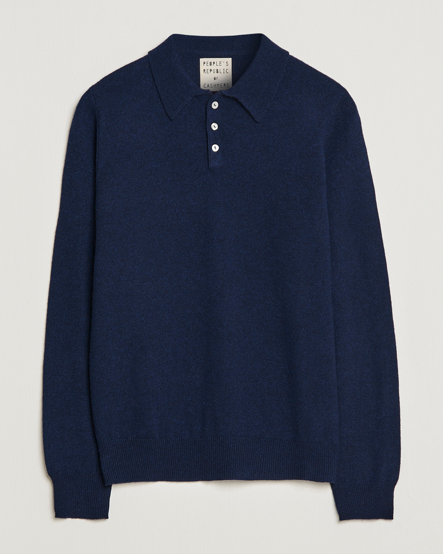 Heren | Truien | People's Republic of Cashmere | Cashmere Long Sleeve Polo Navy