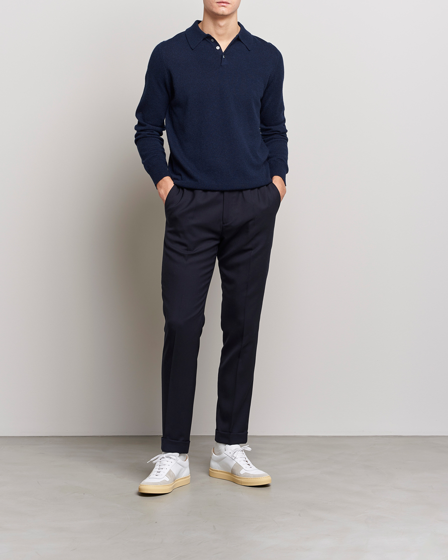 Heren | Truien | People's Republic of Cashmere | Cashmere Long Sleeve Polo Navy