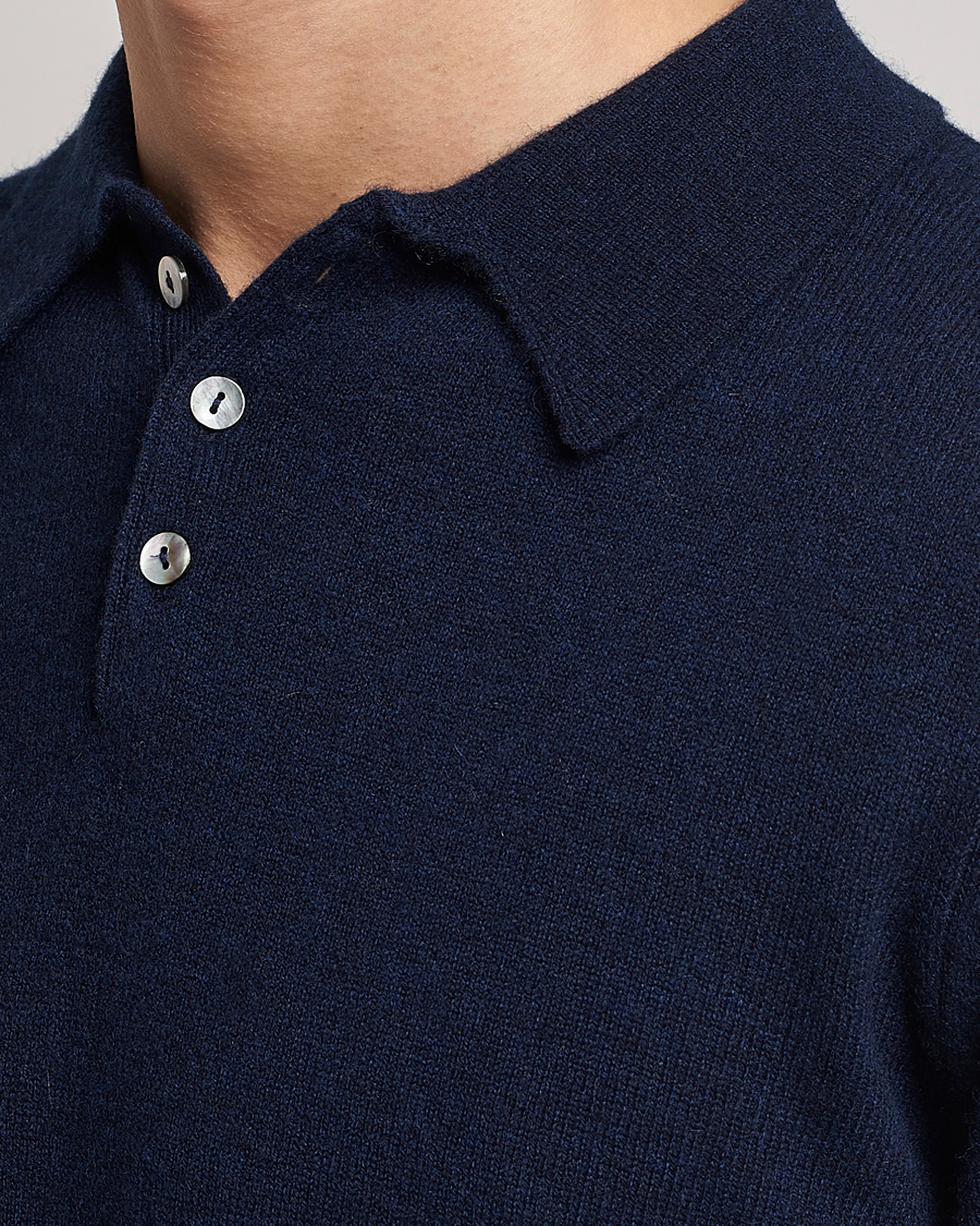 Heren | Truien | People's Republic of Cashmere | Cashmere Long Sleeve Polo Navy