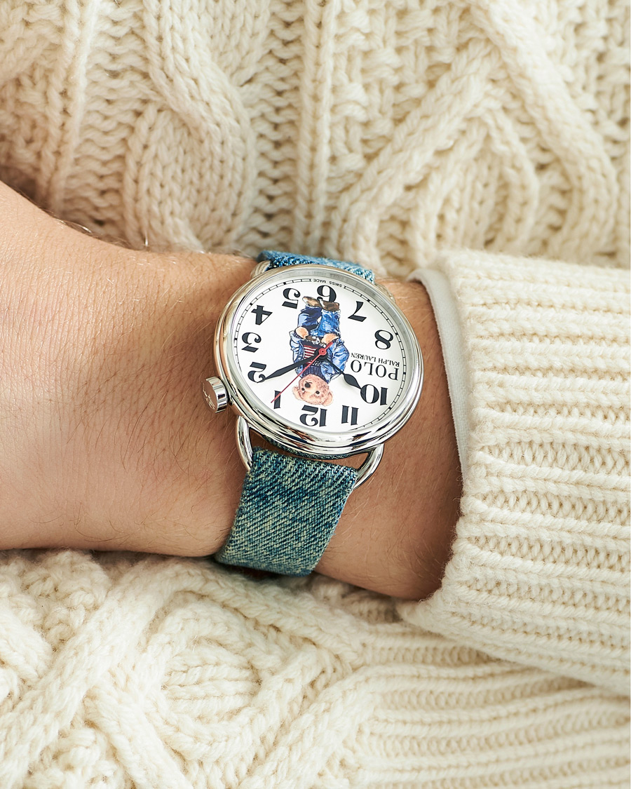 Heren | Polo Ralph Lauren 42mm Automatic Denim Flag Bear Steel With White Dial | Polo Ralph Lauren | 42mm Automatic Denim Flag Bear Steel With White Dial