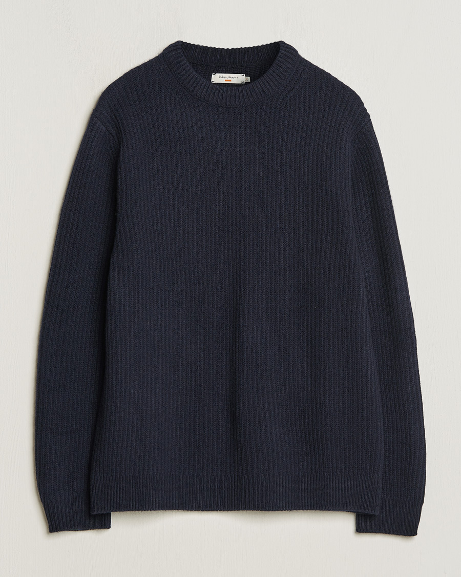 Homme | Pulls Et Tricots | Nudie Jeans | August Wool Rib Knitted Sweater Navy