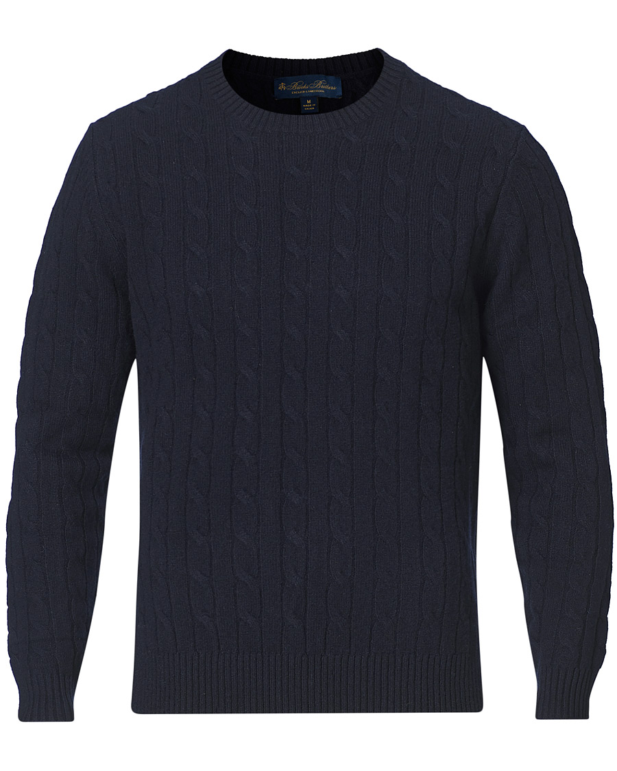 Homme | Pulls Et Tricots | Brooks Brothers | Lambswool Cable Crew Neck Navy