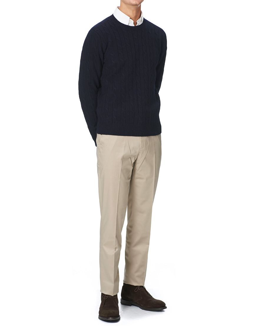 Homme | Pulls Et Tricots | Brooks Brothers | Lambswool Cable Crew Neck Navy