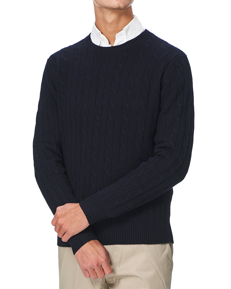 Homme | Pulls Et Tricots | Brooks Brothers | Lambswool Cable Crew Neck Navy