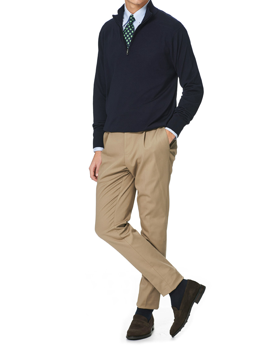 Heren | Truien | Brooks Brothers | Washable Merino Wool Half Zip Navy