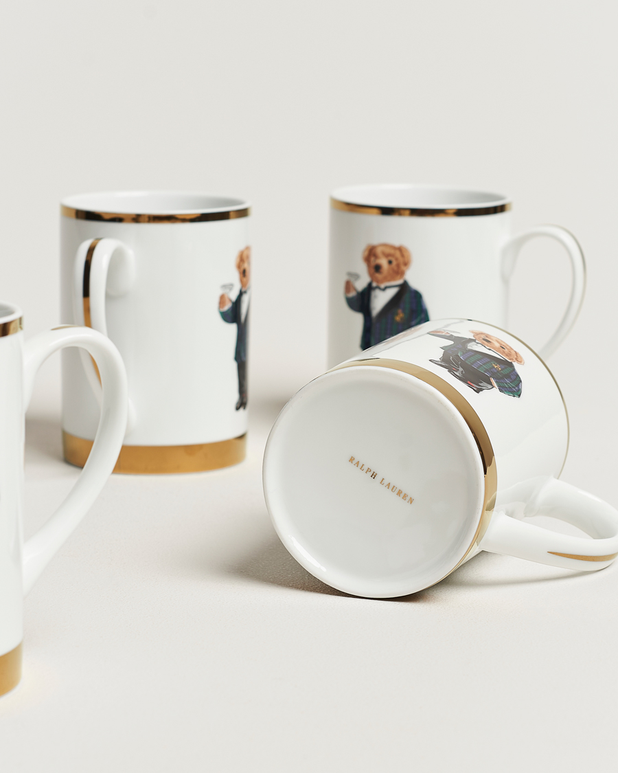 Heren | Thuis | Ralph Lauren Home | Thompson Bear Porcelain Mug Set 4pcs White/Gold