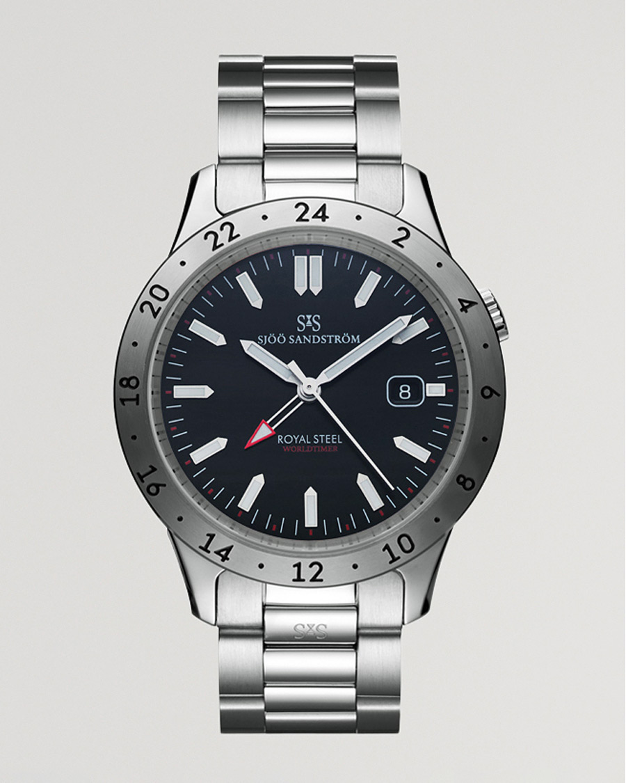 Homme | Sjöö Sandström Royal Steel Worldtimer 36mm Black with Steel | Sjöö Sandström | Royal Steel Worldtimer 36mm Black with Steel