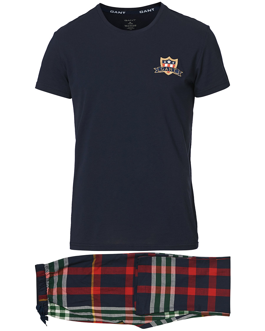 Homme | Peignoirs Et Pyjamas | GANT | Tartan Flannel T-shirt Pyjama Set Evening Blue