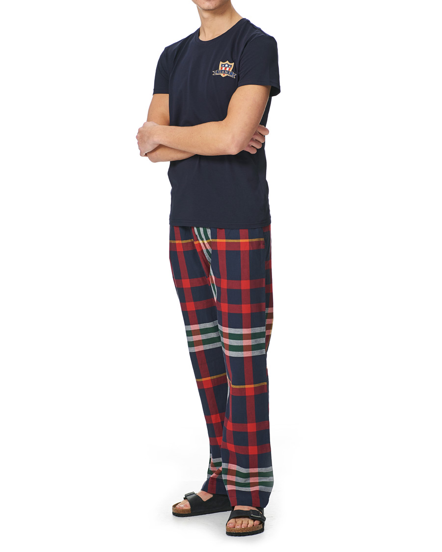 Homme | Peignoirs Et Pyjamas | GANT | Tartan Flannel T-shirt Pyjama Set Evening Blue