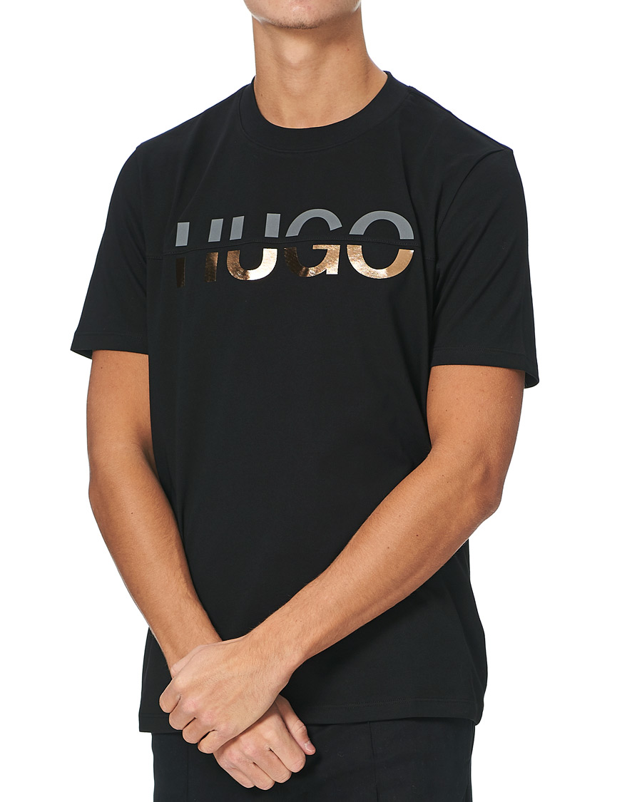 Homme | T-shirts | HUGO | Denghis Glossy Logo Crew Neck Tee Black