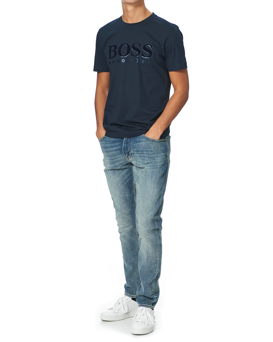 Homme | T-shirts | BOSS GREEN | BOSS Athleisure Velour Logo Crew Neck Tee Navy
