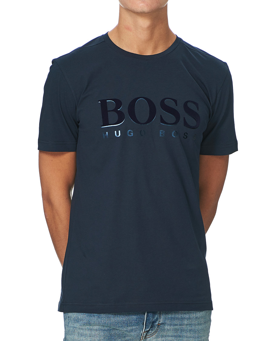 Homme | T-shirts | BOSS GREEN | BOSS Athleisure Velour Logo Crew Neck Tee Navy