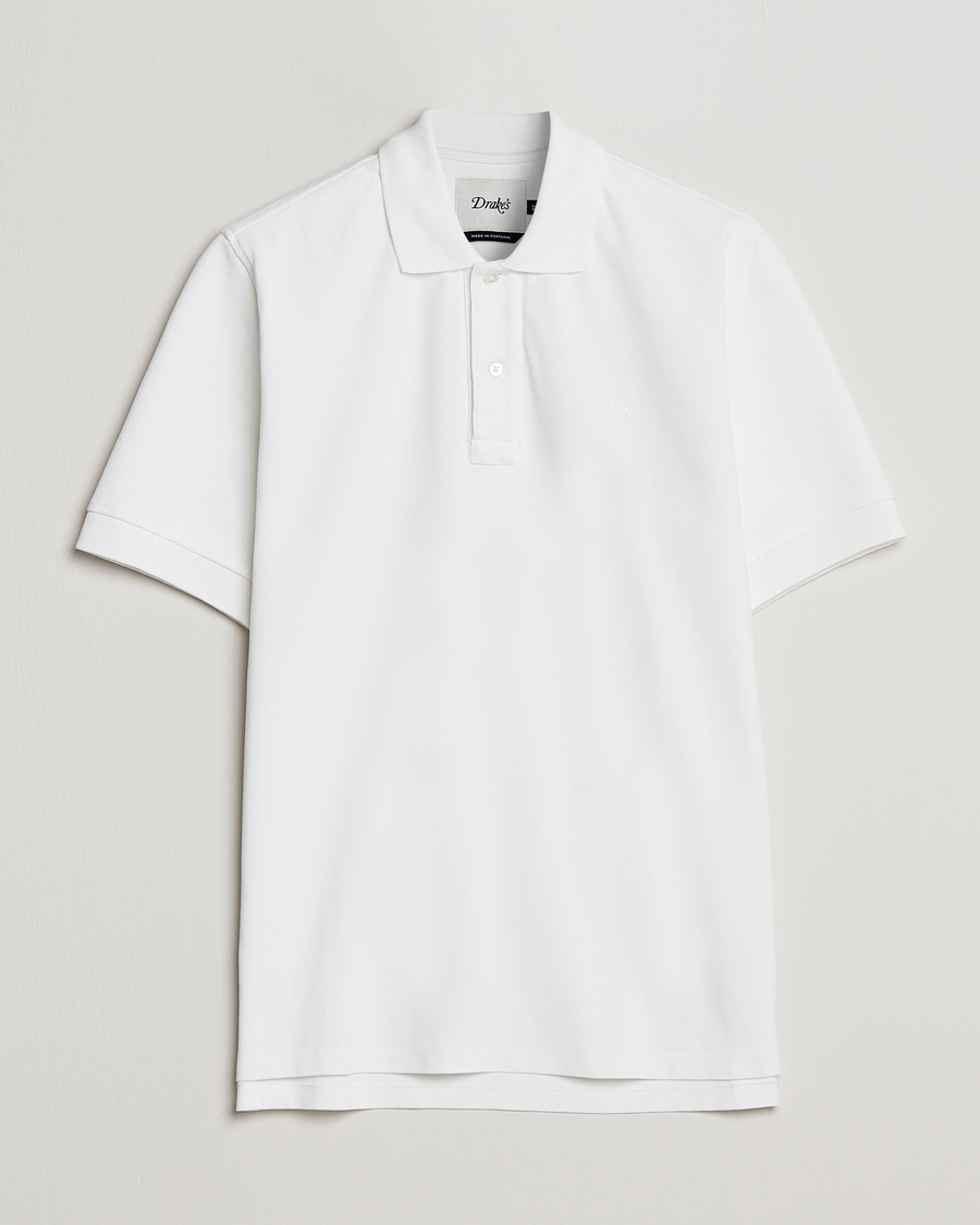 Homme | Polos | Drake's | Short Sleeve Pique Polo White