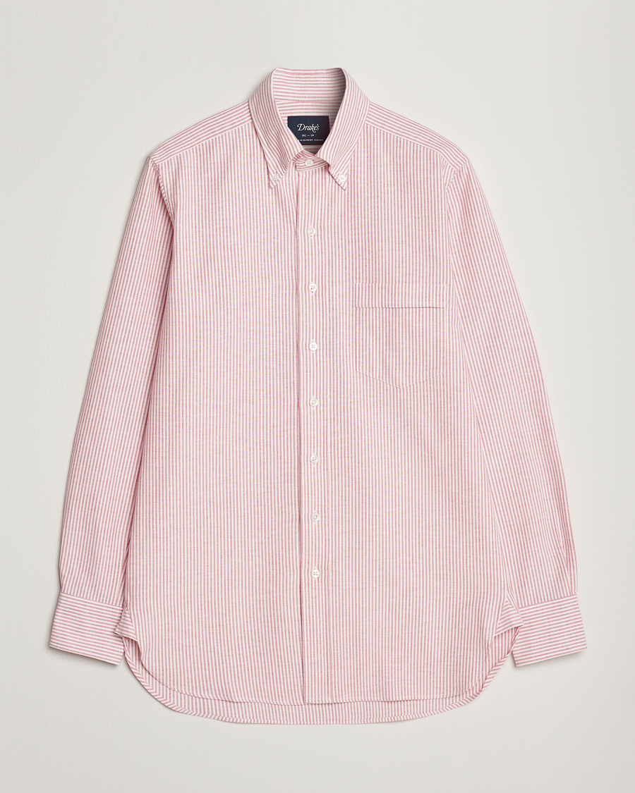 Homme | Chemises | Drake's | Striped Button Down Oxford Shirt White/Red