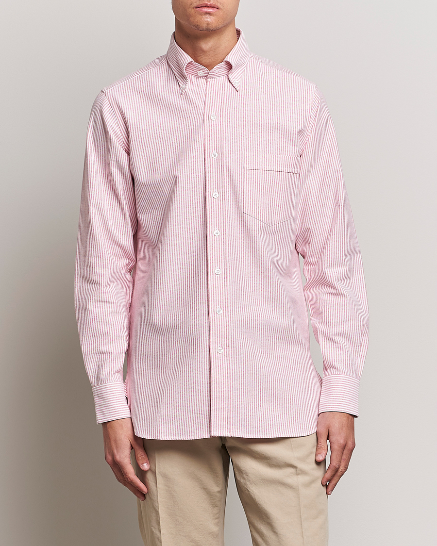 Homme | Chemises | Drake's | Striped Button Down Oxford Shirt White/Red