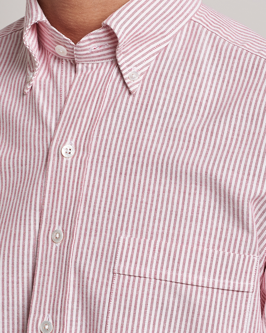 Homme | Chemises | Drake's | Striped Button Down Oxford Shirt White/Red