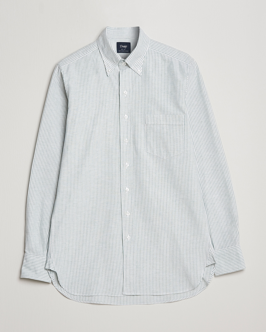 Homme | Chemises | Drake's | Striped Button Down Oxford Shirt Light Green