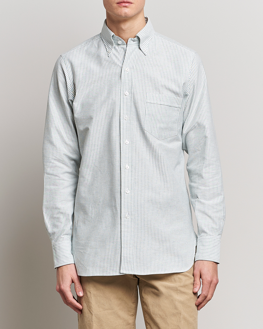 Homme | Chemises | Drake's | Striped Button Down Oxford Shirt Light Green