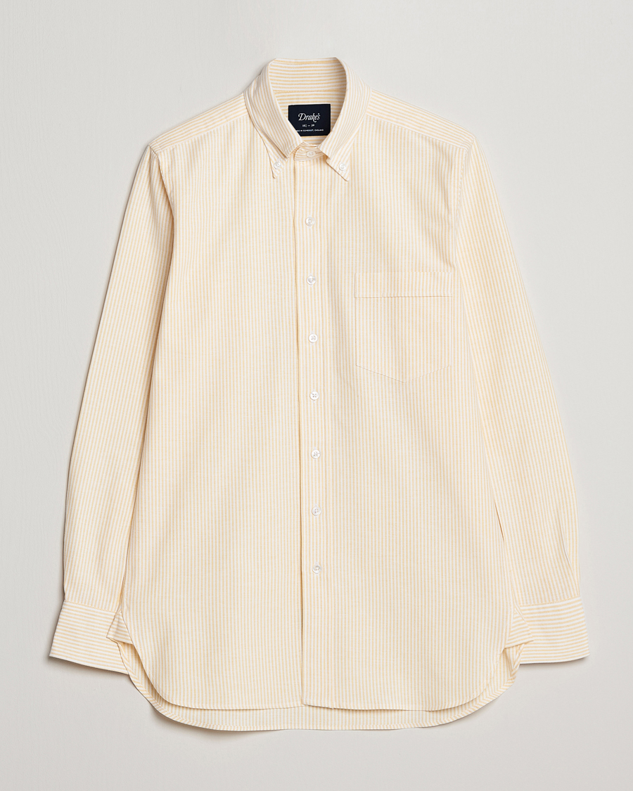 Homme | Chemises | Drake's | Striped Button Down Oxford Shirt White/Yellow