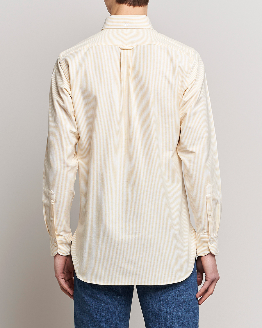 Homme | Chemises | Drake's | Striped Button Down Oxford Shirt White/Yellow