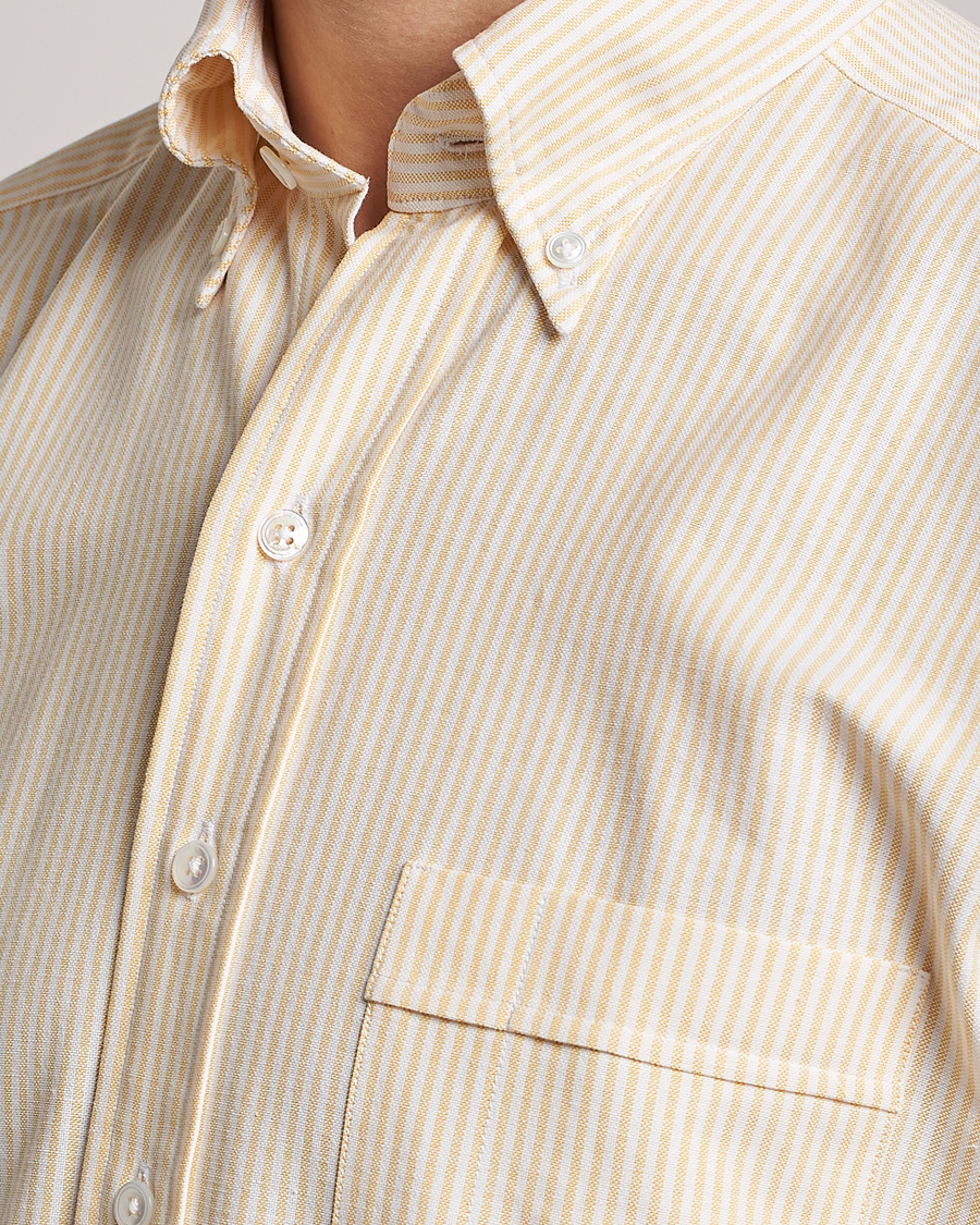 Homme | Chemises | Drake's | Striped Button Down Oxford Shirt White/Yellow
