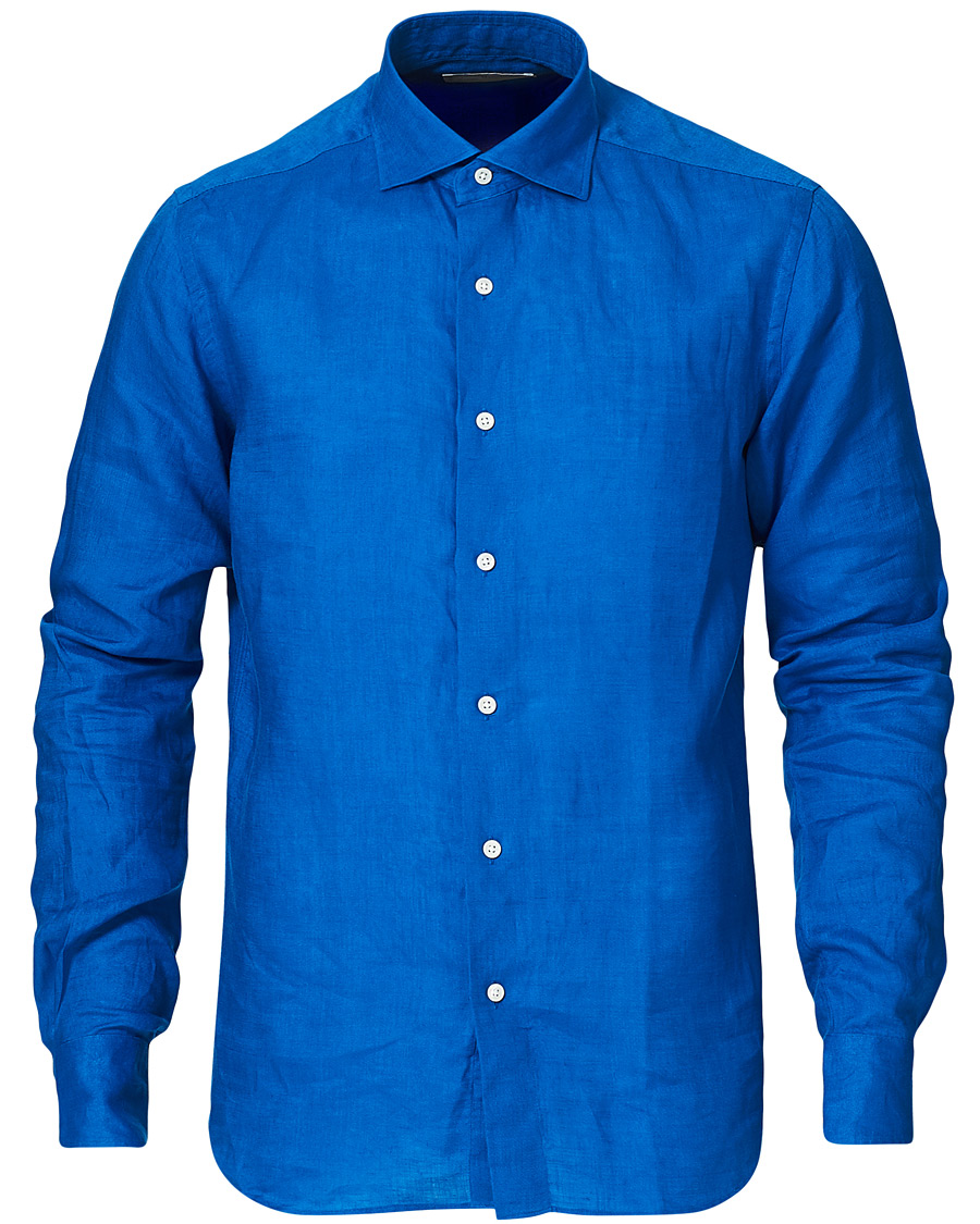 Homme | Chemises | Kamakura Shirts | Slim Fit Linen Shirt Cobalt Blue