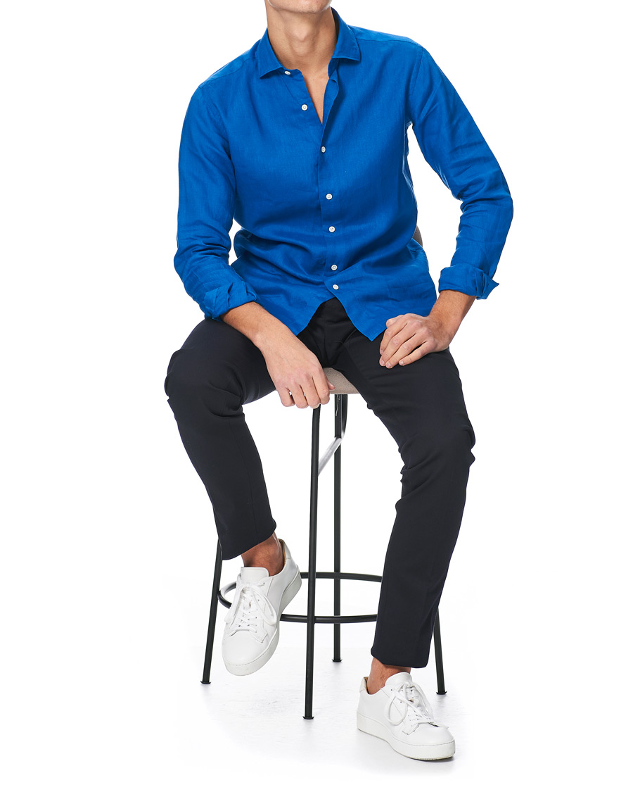Homme | Chemises | Kamakura Shirts | Slim Fit Linen Shirt Cobalt Blue