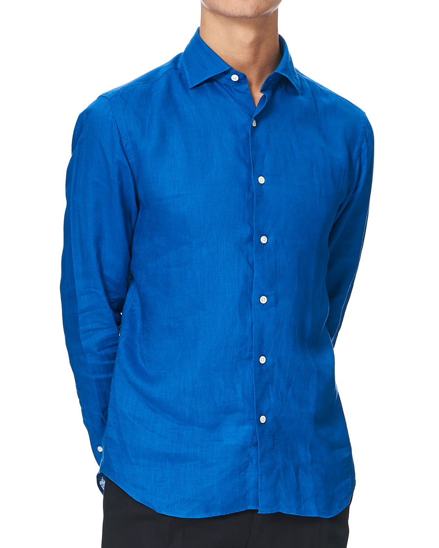 Homme | Chemises | Kamakura Shirts | Slim Fit Linen Shirt Cobalt Blue